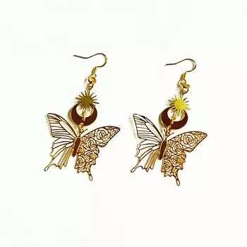 Модный новый продукт, серьги-крючки с золотой звездой и Луной, золотые полые серьги с бабочкой и ювелирными изделиями