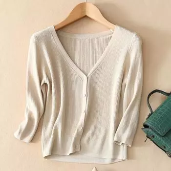 Модный новый тонкий вязаный кардиган свитер женский летний кондиционер вязаный солнцезащитный кардиган женская одежда тонкий женский трикотаж топы 26231 One Size белый