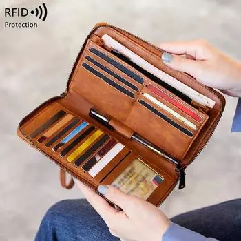 Модный новый женский длинный кошелек с защитой от кражи RFID, высококачественная искусственная кожа, большая вместимость, женская сумочка на запястье