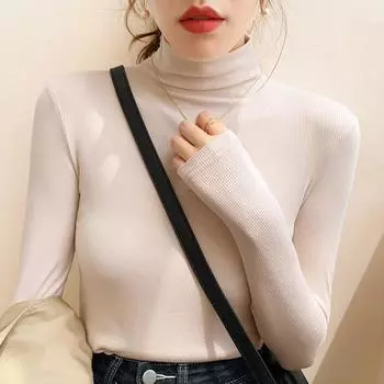 Модный облегающий вязаный свитер с высоким воротником для женщин, осенний мягкий свитер с длинным рукавом, женские свитера, элегантная однотонная зимняя одежда 25425 S абрикосовый