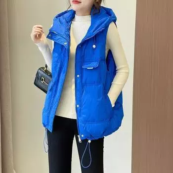 МОДНЫЙ очень большой размер 100 кг большой карманный толстый мм пуховая хлопковая куртка жилет с осенне-зимним свободным жилетом куртка женская insClothes M [recommended 85-52.5 kg