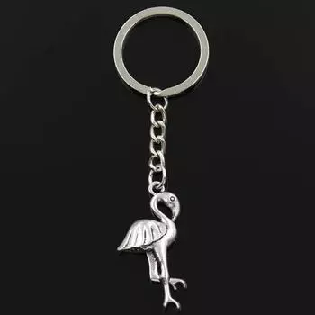 Модный одиночный стенд кран Фламинго 41x19 мм кулон 30 мм брелок для ключей серебряный цвет мужской автомобильный подарочный брелок серебряный