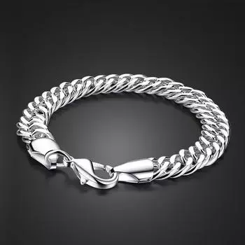 Модный однотонный дизайн браслета из стерлингового серебра 925 пробы 925 пробы, ювелирные изделия из чистого серебра 10 мм 20 см, мужской/мальчик, браслет-цепочка с кнутом 20cm