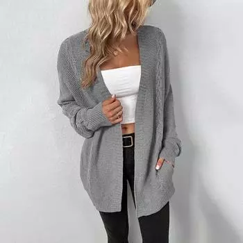 Модный однотонный европейский и американский вязаный кардиган с карманом 2024 года, осень-зима, новый ретро-свитер, женское пальто S бежевый