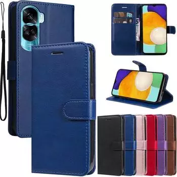 Модный однотонный флип-чехол из искусственной кожи для Huawei Honor 90 Lite 90Pro Honor90 REA-AN00, магнитный кошелек, слот для карт, подставка, защитная крышка телефона Honor 90 чёрный