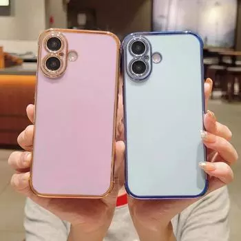 Модный однотонный глянцевый мягкий чехол из ТПУ для iPhone 16 Plus 15 Pro 14 Pro Max 13 12 11 XR 8 с тонким покрытием, противоударный защитный чехол для объектива телефона iPhone 16 чёрный