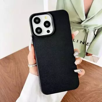 Модный однотонный кожаный текстурный матовый мягкий чехол для iPhone 16 Pro Max 15 14 Plus 13 12 Pro 11, защита линз, тонкий ударопрочный чехол для телефона из ТПУ iPhone 16 чёрный