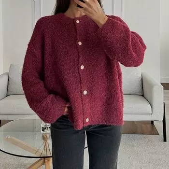 Модный однотонный свитер с круглым вырезом для женщин, осенний элегантный вязаный кардиган с длинным рукавом, женский однобортный трикотаж S белый