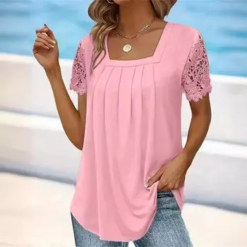 Модный однотонный топ с квадратным вырезом и коротким рукавом, повседневный S белый