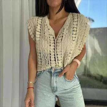 Модный однотонный вязаный свитер без рукавов, однотонный, с вырезом, жилет для женщин one size белый