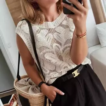 Модный однотонный вязаный свитер без рукавов с вырезом, жилет для женщин S белый