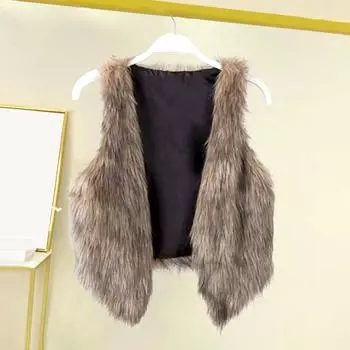 Модный однотонный женский жилет из искусственной кожи с мехом и V-образным вырезом, открытый жилет в европейском стиле M