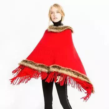 Модный осенне-зимний новый стиль, женская шаль с вырезом, пушистый шарф, теплая накидка, накидка красный