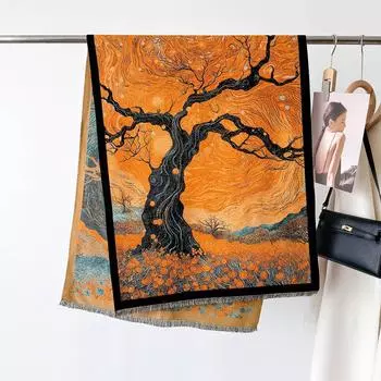 Модный осенне-зимний теплый кашемировый шарф с узором, длинной бахромой, женский утолщенный платок-шаль, муфта, пашмина, буфанда, одеяло, эшарп 65X180cm