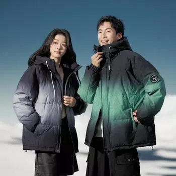 Модный осенне-зимний теплый стиль, преодолевающий простой большой меховой воротник, свободная утепленная куртка средней длины на белом утином пуху для мужчин и женщин M