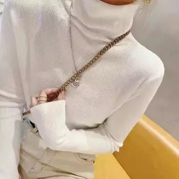 Модный осенне-зимний вязаный пуловер с длинным рукавом, женская базовая водолазка, теплая, приталенная, повседневный свитер, женский простой топ One Size белый