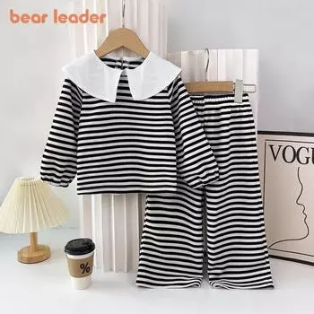 Модный осенний белый кукольный топ для девочек-лидера с длинными рукавами и широкими брюками, комплект детской одежды из 2 предметов TZ210 3T