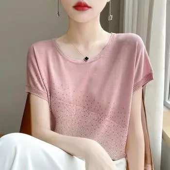 Модный осенний стиль Tencel свитер тонкий круглый вырез стандартный свитер женский трикотаж M