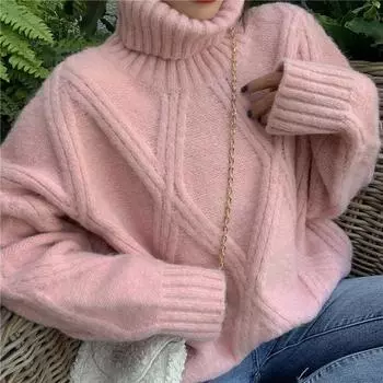 Модный осенний вязаный свитер с длинным рукавом, женская свободная зимняя верхняя одежда, водолазка, свитера женские, элегантные, однотонные, офисные, женские, пуловеры, трикотаж 25449 One Size серый