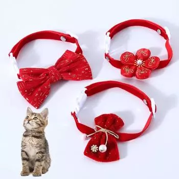 Модный ошейник-бантик для домашних животных, предотвращающий удушье, для прогулок с кошкой на Новый год 1 S