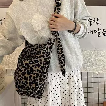 Модный отдел ins ленивая леопардовая женская сумка через плечо большая вместительная сумка-тоут женская студенческая сумка для занятий чёрный
