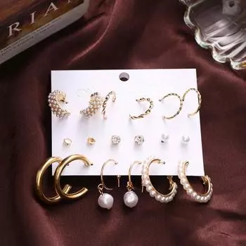 Модный панк-кольцо с простым темпераментом, женские серьги, комплект ювелирных изделий из 9 предметов