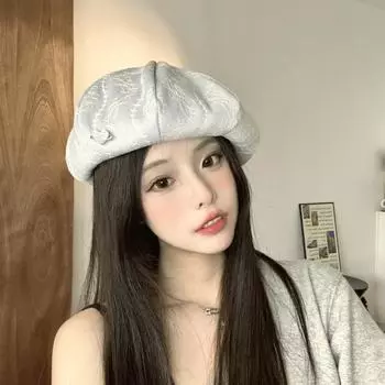 Модный парчовый жаккардовый дышащий берет для детей, весна-лето, лицо, маленькая шляпа художника, повседневный восьмиугольный берет прилив M56-58cm чёрный