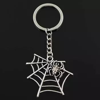 Модный паук-паутина 43x45 мм кулон 30 мм брелок для ключей металлическая цепочка серебряного цвета мужской автомобильный подарок сувенирный брелок серебряный