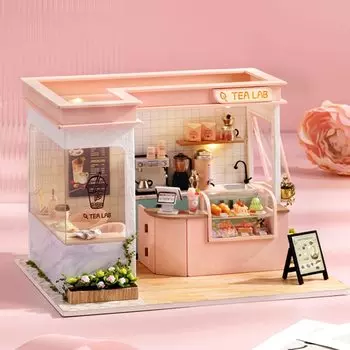 модный переулок миниатюрный кукольный домик набор Магазин молочного чая Sunshine набор ручной работы для начинающих с акриловым кейсом (C-015)
