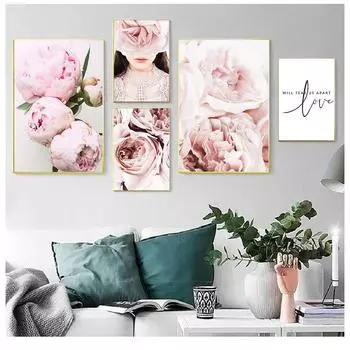 Модный плакат Розовый настенный рисунок Пенни Цветок Холст Картина 21cm30cm NoFrame