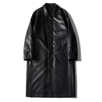 Модный плащ из искусственной кожи, мужская верхняя одежда, повседневные толстые черные кожаные куртки S чёрный