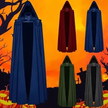 Модный плащ с капюшоном для вечеринки на Хэллоуин, средневековый четырехцветный плащ с капюшоном, готический мужской длинный плащ с капюшоном, плащ XXXXXL чёрный