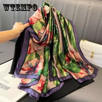 Модный платок из шелкового атласа, шейный платок для женщин, принт, хиджаб, шарфы, женские, 180*85 см, шали и палантины, шарфы для леди