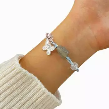 Модный плетеный браслет из бисера в виде кролика, простая регулируемая подвеска-бабочка, женская ручная веревка