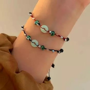 Модный плетеный браслет из веревки и бисера, черный веревочный красный веревочный браслет для женщин