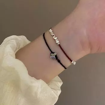 Модный плетеный браслет с бабочкой, серебряный браслет с треугольными бусинами, простые женские украшения