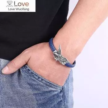 Модный плетеный кожаный мужской браслет из нержавеющей стали с изображением орлов и животных, браслет-магнит, ювелирные изделия для мужчин, мужской браслет с подвесками, мужской подарок Inner Perimeter175mm