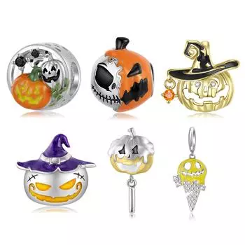 Модный подарок, стерлингового серебра 925 пробы, волшебный череп, кулон в форме тыквы, бусины, ювелирные изделия на Хэллоуин, очаровательный браслет для женщин, браслет и ожерелье, сделай сам
