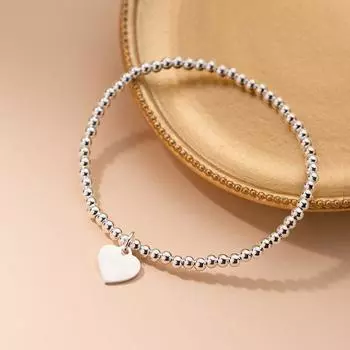 Модный подлинный 925 стерлингового серебра минималистский сердце 3 мм бусины эластичный браслет для женщин свадебные украшения подарок DB1179