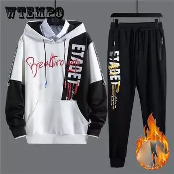 Модный подростковый свитер, пуловеры с капюшоном и повседневные брюки, мужской спортивный костюм, кампусная одежда XXXL красный