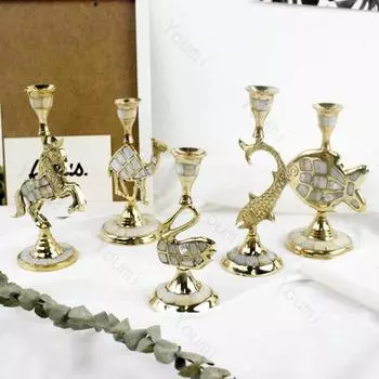 Модный подсвечник ручной работы, креативная инкрустация ракушками, металлические шкатулки для украшений, украшения для дома, ящик для хранения фруктов