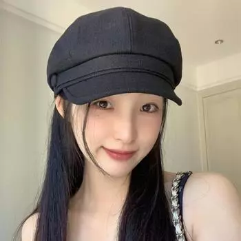 Модный полный уровень ~ простой ветер хлопок и лен ретро новый берет женский корейский милый и универсальный берет маленькая восьмиугольная шляпа M56-58cm чёрный