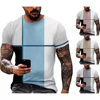 Модный полосатый принт - мужская повседневная футболка с круглым вырезом и короткими рукавами L