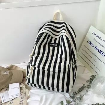 Модный полосатый студенческий холщовый рюкзак для повседневного использования