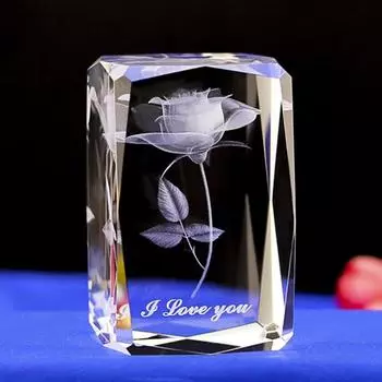 Модный полупрозрачный гравированный дизайн 3D-скульптура розы, искусственный хрустальный гравированный цветок с надписью «Я люблю тебя», декор для девушки C