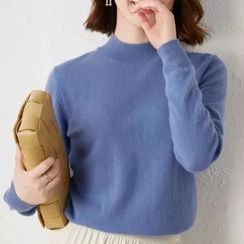 Модный полувысокий воротник, облегающий осенний свитер, женский зимний свитер с длинным рукавом, женские однотонные свитера, элегантные повседневные теплые женские джемперы 25634 One Size чёрный