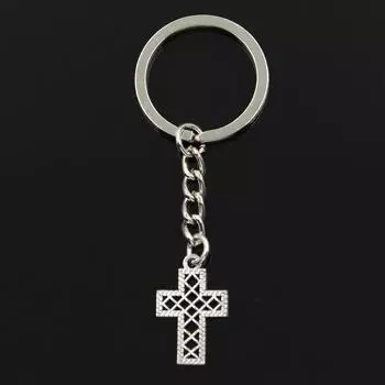 Модный полый сетчатый крест 24x16 мм кулон 30 мм брелок для ключей металлическая цепочка серебряного цвета мужской автомобильный держатель подарочный сувенирный брелок серебряный