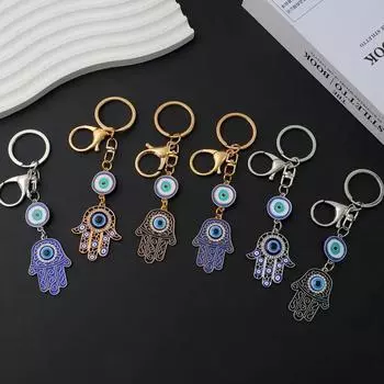 Модный полый синий брелок для ключей с дурным глазом Lucky Fatima Hamsa Hand Keyring для женщин и мужчин, сумка Charm Car Airpods Box Key Accessories