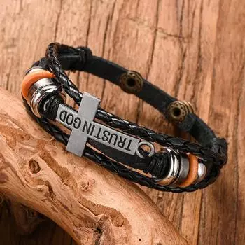 Модный популярный простой многослойный браслет ручной работы, крестообразный мужской браслет, украшение, праздничный подарок чёрный