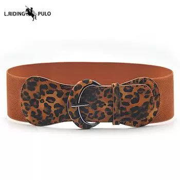 Модный пояс Платье Женский пояс Кожаная пряжка Анималистичный принт Эластичный широкий пояс 76cm цветной печати леопарда